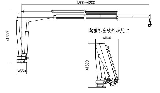 王牌1吨微型遥控随车吊吊机尺寸图片